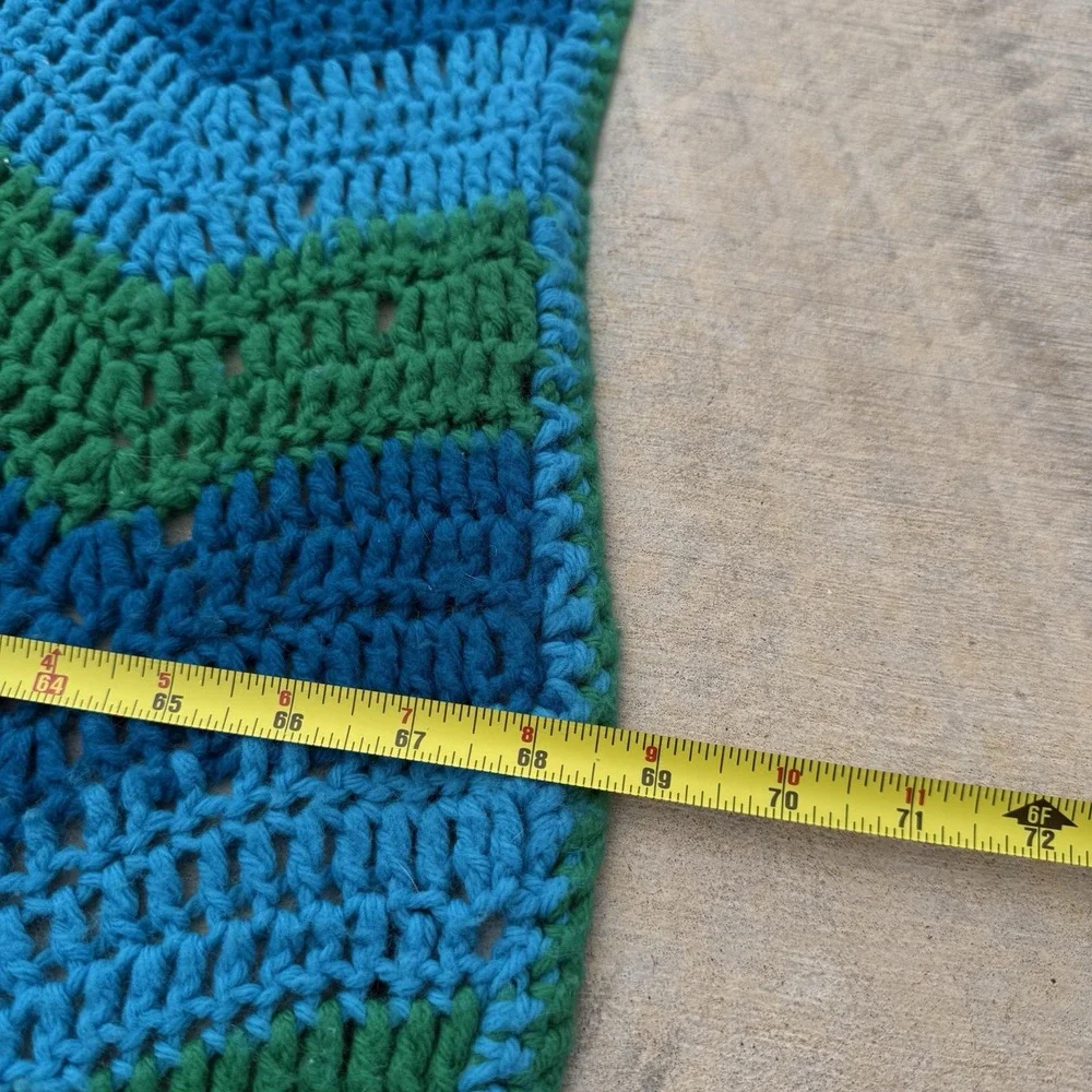 Handmade Afghan‎ Crocheted Chevron Zig-Zag Pattern Blue Green Teal Granny 69x92